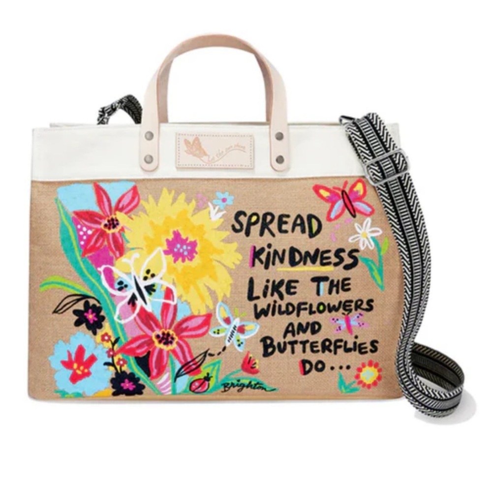 New! BRIGHTON Artful Heart Totes BE KIND BURLAP BAG